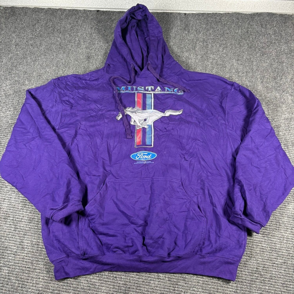 Ford Mustang Hoodie Mens XL Purple Excellent Graphic Pullover Sweatshirt